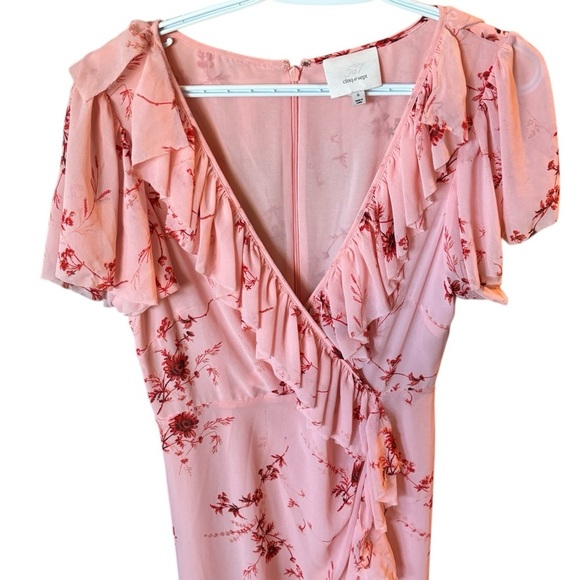Cinq A Sept Fleur Sheila Ruffle Wrap Midi Dress In Pale Rose Multi Size 6 - Picture 12 of 12